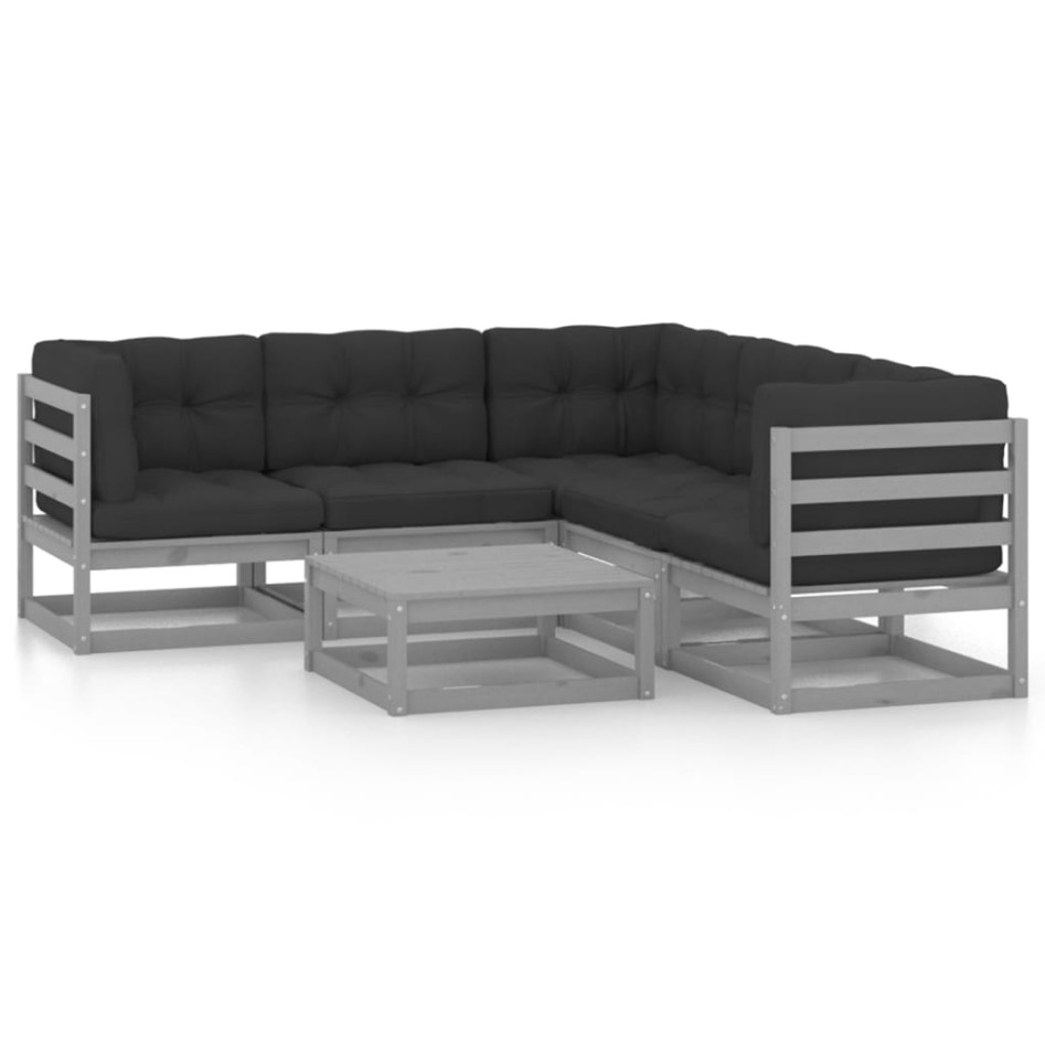 Juego de muebles de jardín 6 pzas y cojines madera maciza