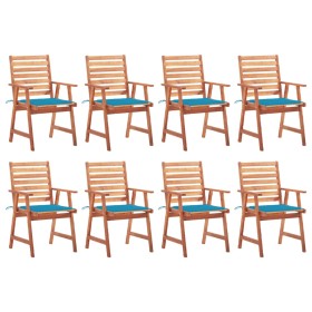 Sillas comedor de jardín y cojines 8 uds madera maciza