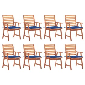 Sillas comedor de jardín y cojines 8 uds madera maciza