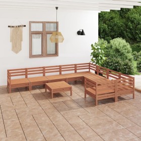 Juego muebles de jardín 10 pzas madera maciza pino marrón