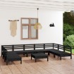 Juego de muebles de jardín 10 pzas madera maciza de pino negro