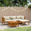 Muebles de jardín 5 pzas cojines crema madera maciza de acacia