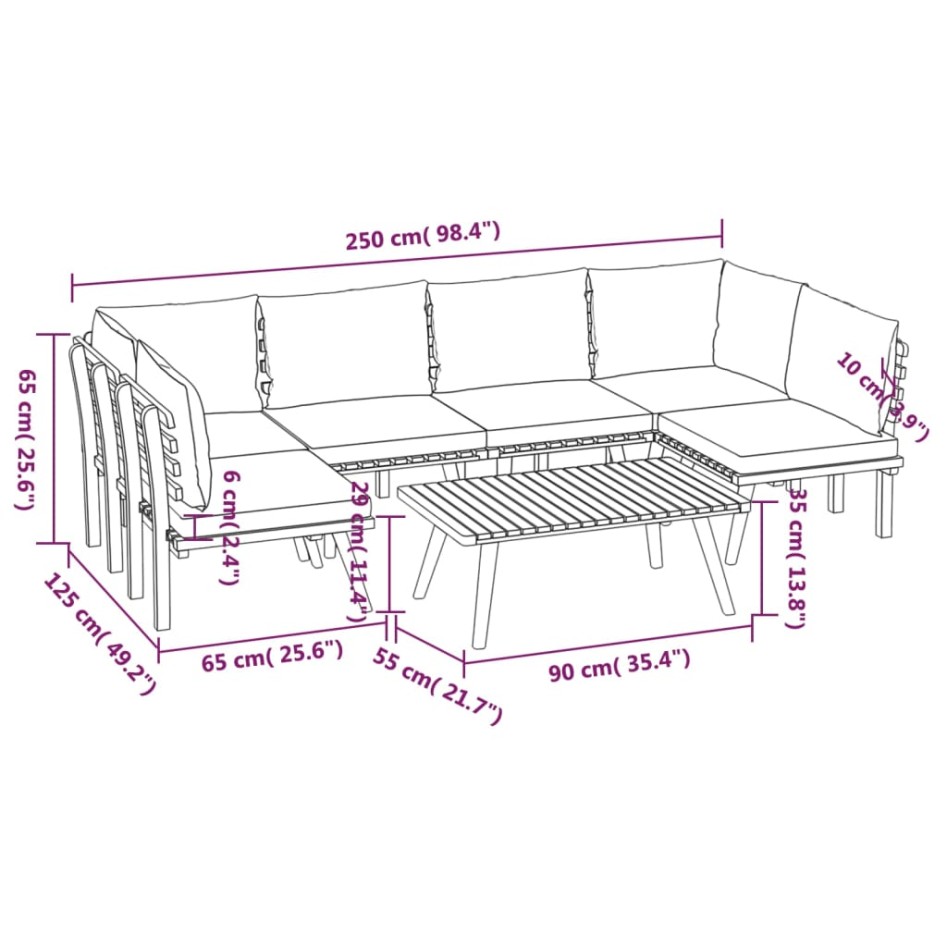 Muebles de jardín 7 piezas con cojines madera maciza de