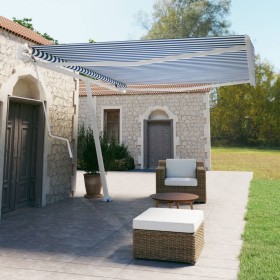 Toldo de pie automático azul y blanco 500x350