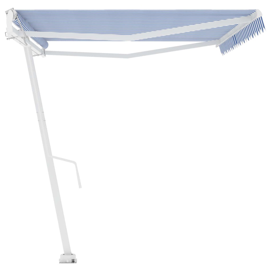 Toldo de pie automático azul y blanco 500x350