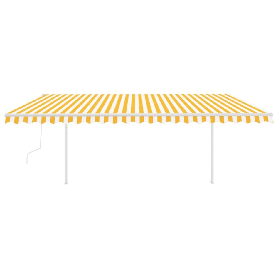 Toldo retráctil automático con postes amarillo y blanco 5x3