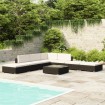 Set muebles de jardín 8 piezas y cojines ratán sintético negro