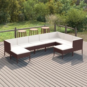 Set muebles de jardín 9 pzas y cojines ratán sintético