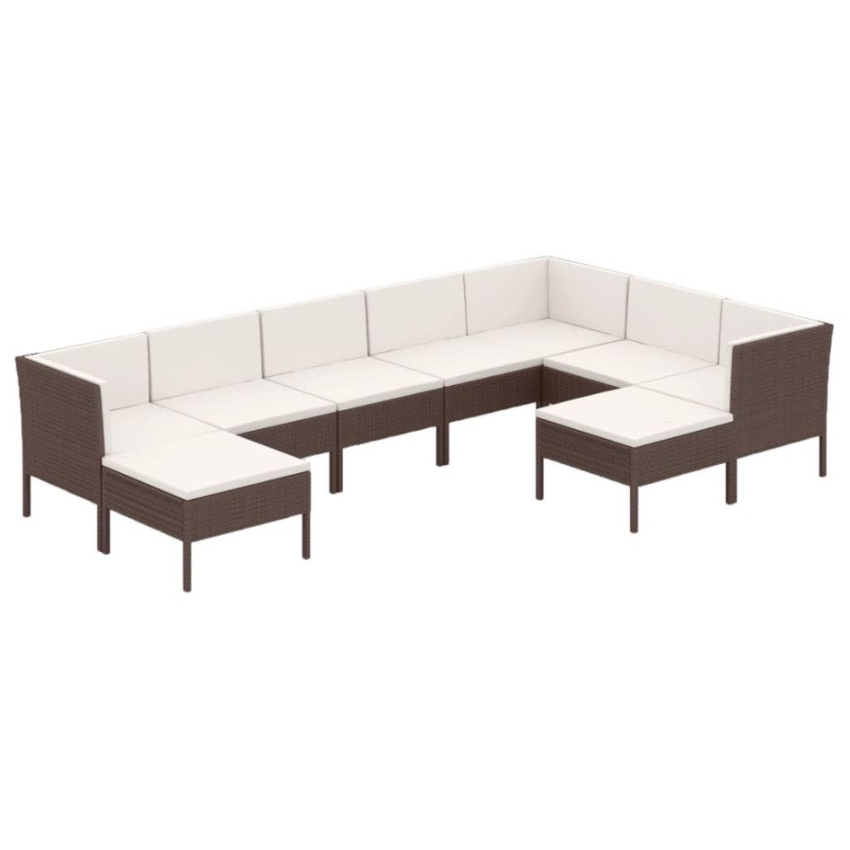 Set muebles de jardín 9 pzas y cojines ratán sintético