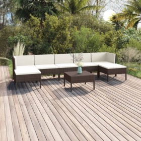 Set muebles de jardín 8 pzas y cojines ratán sintético