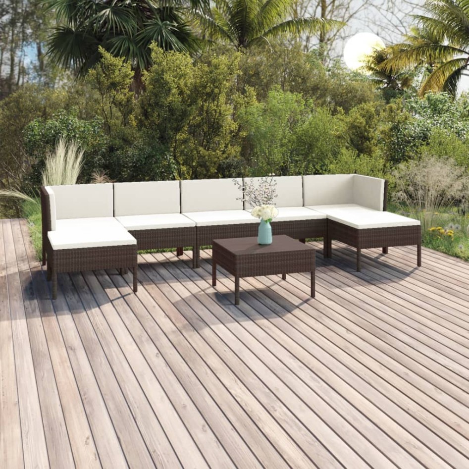 Set muebles de jardín 8 pzas y cojines ratán sintético