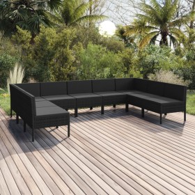 Set de muebles de jardín 9 pzas y cojines ratán sintético