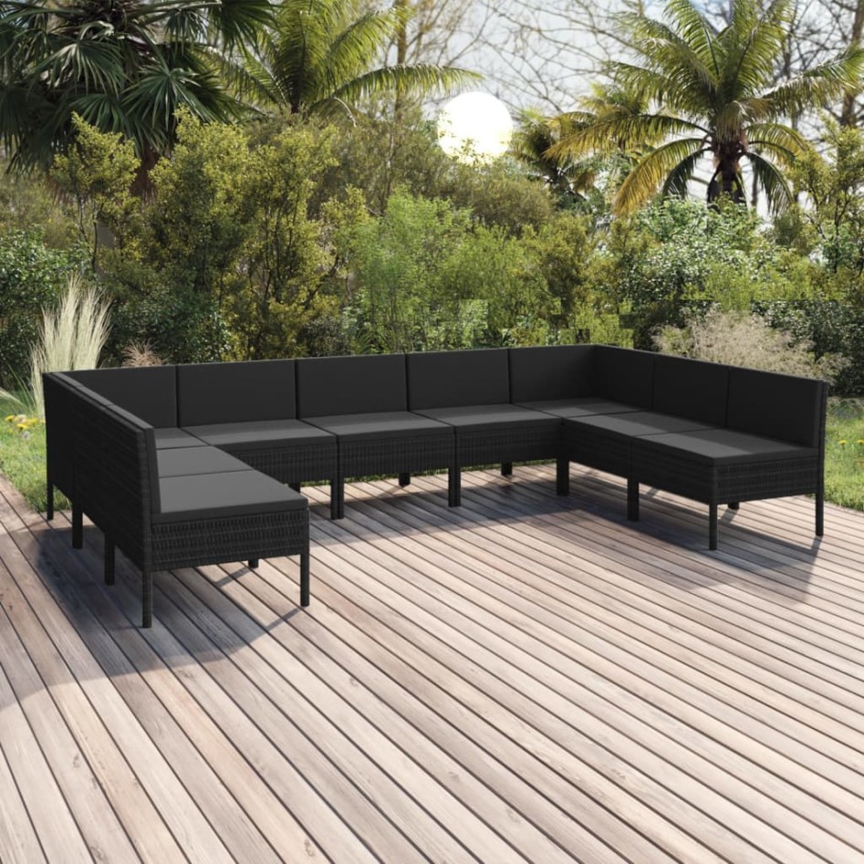 Set de muebles de jardín 9 pzas y cojines ratán sintético