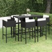 Set de bar de jardín 7 pzas y cojines ratán sintético negro