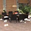 Set de comedor de jardín 7 pzas y cojines ratán sintético negro