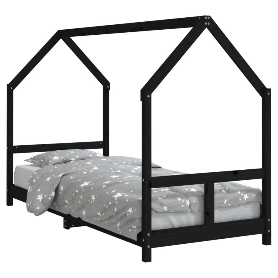Estructura de cama para niños madera de pino negro 80x200