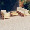 Muebles de jardín 6 piezas cojines madera de pino crema