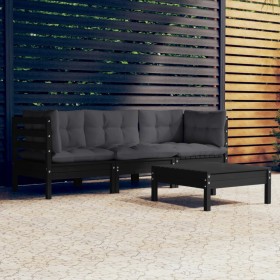 Muebles de jardín 4 pzas con cojines madera pino gris