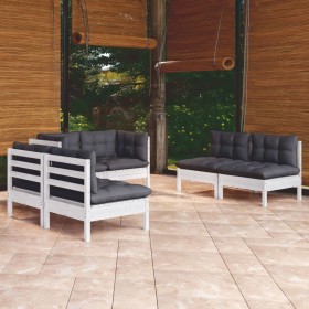 Juego de muebles de jardín 6 pzas y cojines madera maciza