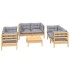 Juego de muebles de jardín 7 pzas y cojines madera maciza