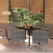 Juego de comedor de jardín 7 piezas con cojines gris y negro