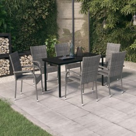 Juego de comedor para jardín 7 piezas gris y