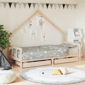 Estructura de cama para niños con cajones madera pino 90x200