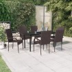 Juego de comedor de jardín 7 piezas negro y marrón