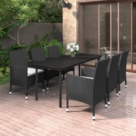 Set comedor de jardín 7 pzas y cojines ratán sintético y