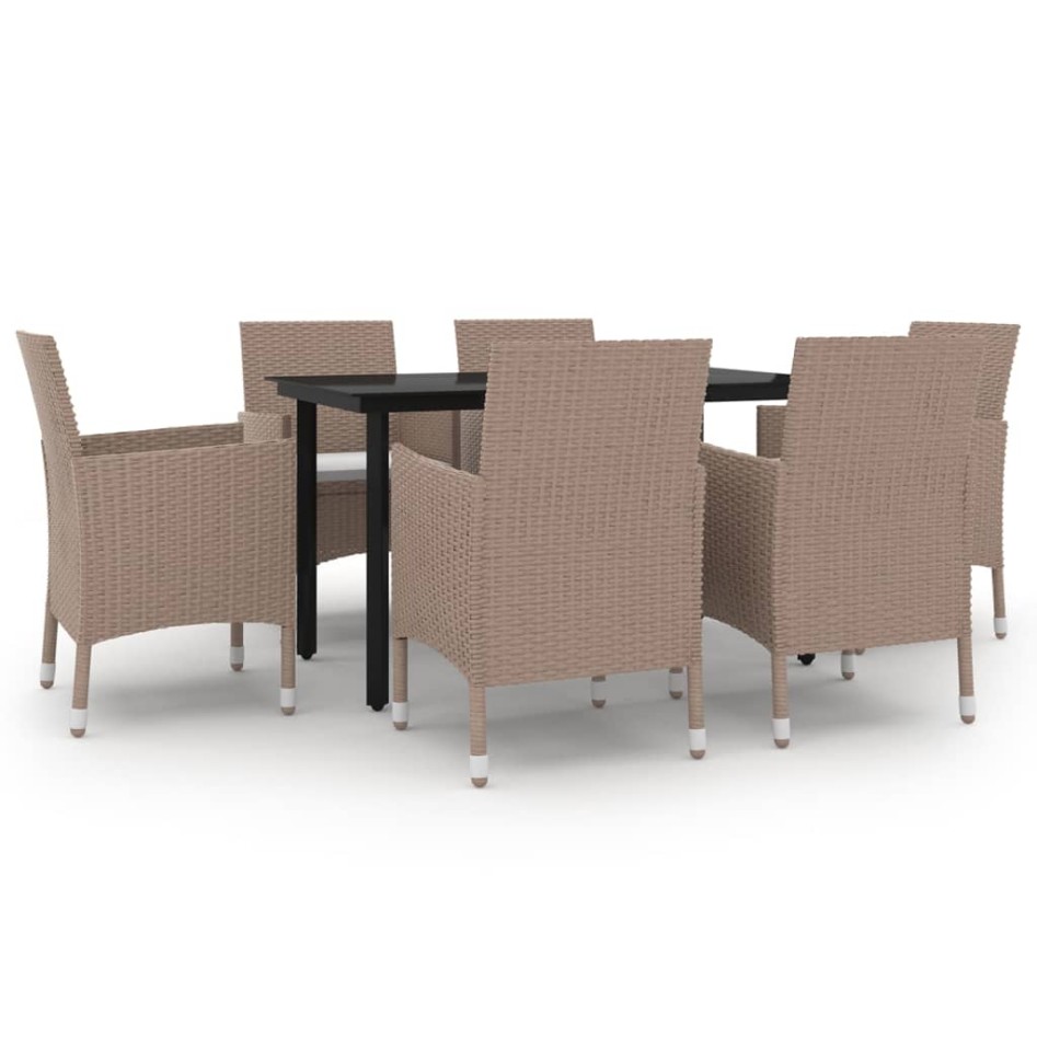 Set comedor de jardín 7 pzas y cojines ratán sintético y