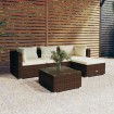 Set muebles de jardín 5 piezas y cojines ratán sintético marrón
