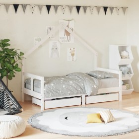Estructura cama infantil y cajones madera pino blanco 80x160