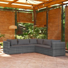 Set de muebles de jardín 5 pzas y cojines ratán sintético