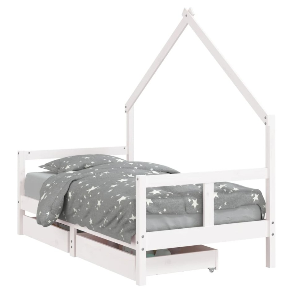 Estructura cama infantil y cajones madera pino blanco 80x160