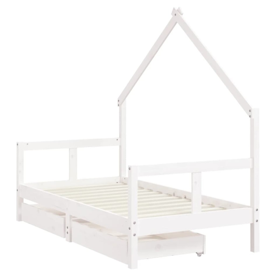 Estructura cama infantil y cajones madera pino blanco 80x160