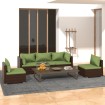 Set muebles de jardín 5 piezas y cojines ratán sintético marrón