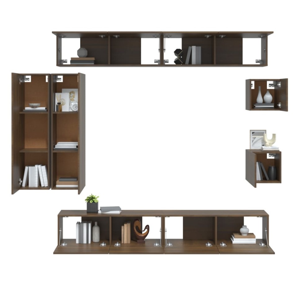 Set de muebles para TV 8 pzas madera contrachapada roble
