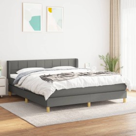 Cama box spring con colchón tela gris oscuro 160x200