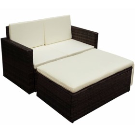 Set muebles de jardín 2 piezas y cojines ratán sintético