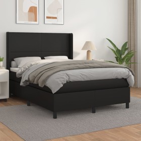 Cama box spring con colchón cuero sintético negro 140x190