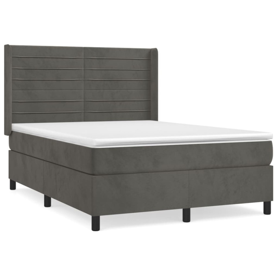 Cama box spring con colchón terciopelo gris oscuro 140x200