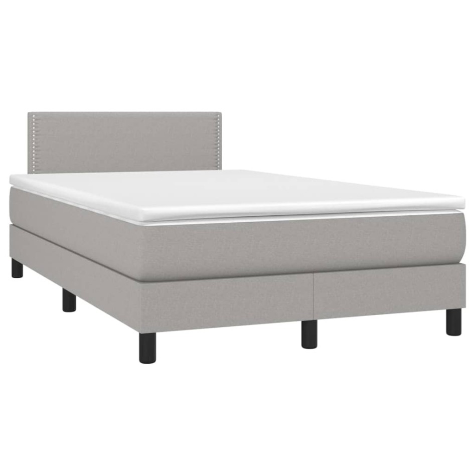 Cama box spring con colchón tela y LED gris claro 120x200