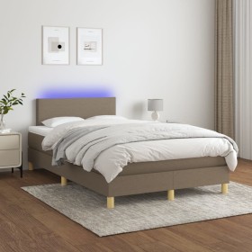 Cama box spring con colchón y LED tela gris taupe 120x200