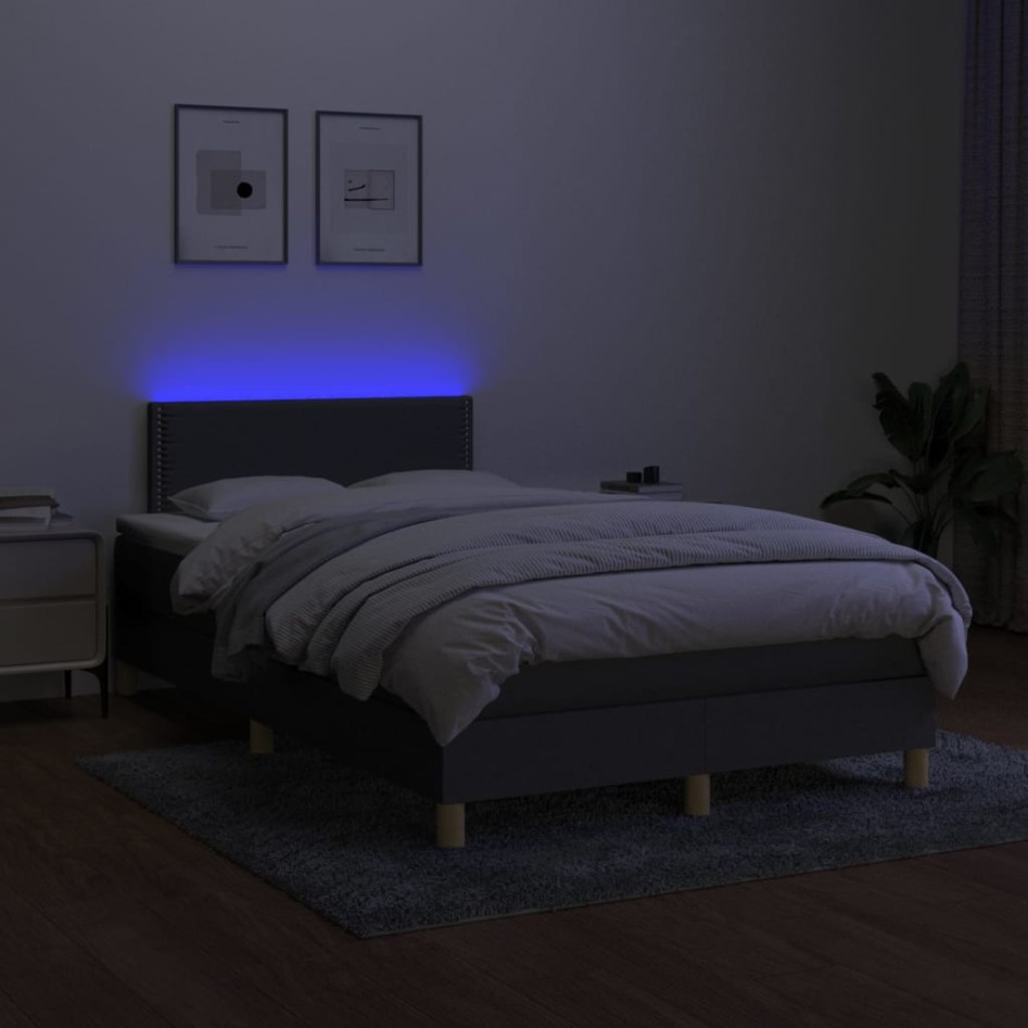 Cama box spring con colchón y LED tela gris oscuro 120x200