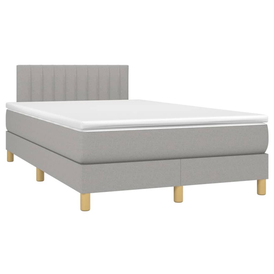 Cama box spring con colchón tela y LED gris claro 120x200