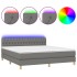 Cama box spring con colchón y LED tela gris oscuro 160x200