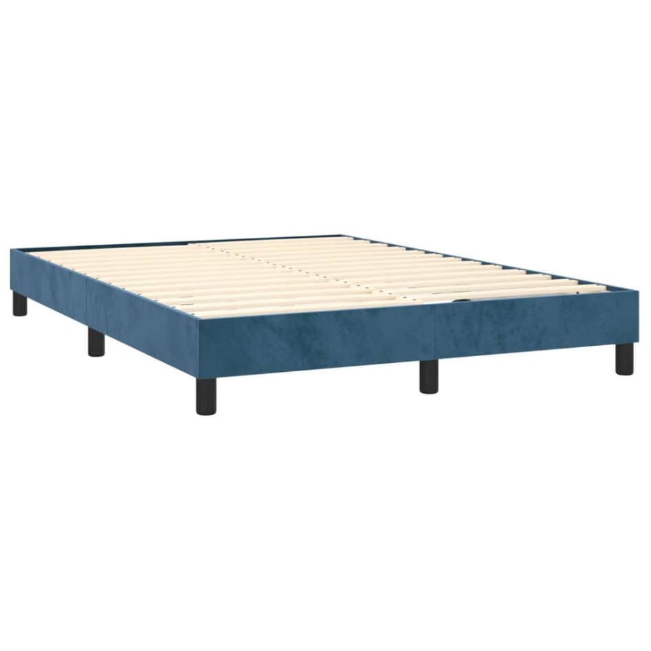 Cama box spring colchón y LED terciopelo azul oscuro 140x200