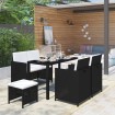 Set comedor de jardín 6 piezas y cojines ratán sintético negro