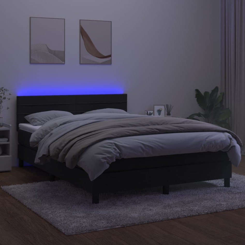 Cama box spring colchón y LED terciopelo negro 140x200