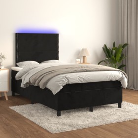 Cama box spring colchón y LED terciopelo negro 120x200